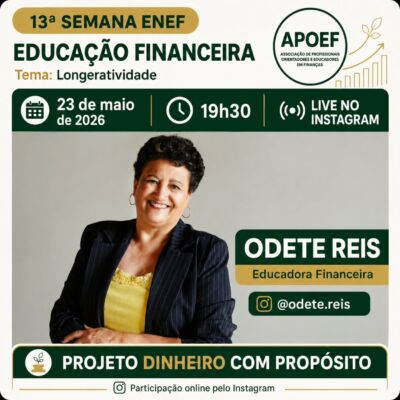 ✨ Hoje tem live especial!

Dentro das ações da 13ª Semana ENEF, vou falar sobre um tema muito importante: Longeratividade — longevidade com propósito, escolhas conscientes e educação financeira para uma vida mais planejada.

Será uma alegria estar com vocês nesse encontro do Projeto Dinheiro com Propósito, levando reflexões sobre como o dinheiro pode apoiar uma vida mais longa, equilibrada e com mais significado.

📅 23 de maio de 2026 
⏰ 19h30 
📍 Ao vivo pelo Instagram: @odete.reis

Participe comigo!

@claytonschnepper
@jaquemetzner
@fernando.ribeiro.oficial
@prof_assismoreira
@edneafinancas
@diegoangelos.brio
@bruno_lewis
@odete.reis
@apoefoficial

#SemanaENEF #APOEF #EducaçãoFinanceira #LongevidadeFinanceira #DinheiroComPropósito Longeratividade