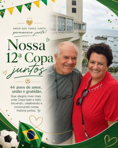 🇧🇷⚽ Que alegria viver mais uma Copa juntos!
São 44 anos de amor, parceria, união e tantas histórias construídas lado a lado.
Entre jogos, torcidas, alegrias, desafios e sonhos compartilhados, seguimos juntos celebrando a vida, o amor e a nossa caminhada.
Nossa 12ª Copa juntos é muito mais do que futebol: é memória, cumplicidade, gratidão e a certeza de que o melhor da vida é ter com quem dividir cada momento. ❤️
@jc.almeida1915
#DiaDosNamorados #CopaDoMundo #AmorEParceria #44AnosJuntos #Gratidão